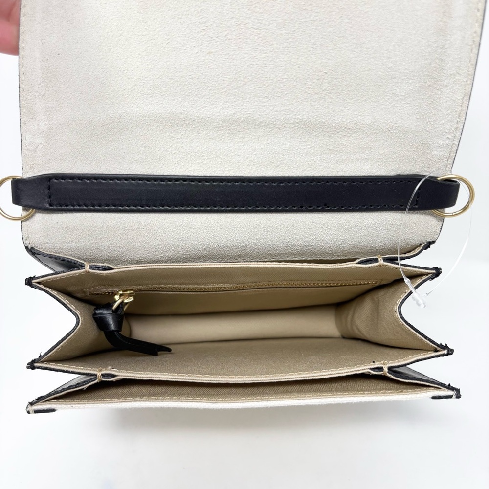 FRAME Le Signature Mini Bag Black Cream Canvas Leather Crossbody Brass Hardware - Picture 14 of 15